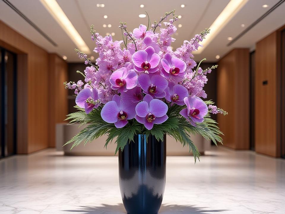 ラグジュアリーなホテルのロビーにある大型の生花アレンジメント