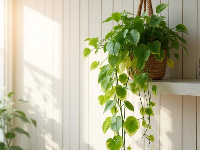 吊り鉢に入ったつる性のポトス
