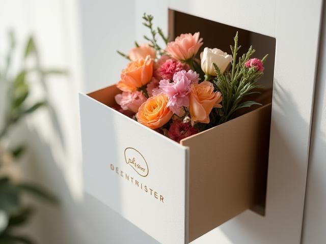 ポストに投函可能な、おしゃれなパッケージに入ったミニチュアの週刊ブーケ