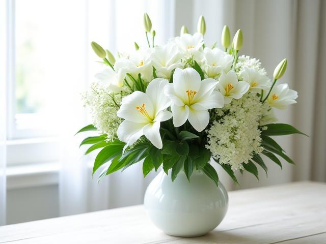 白とグリーンの上品アレンジメント