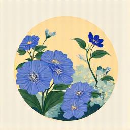 鮮やかな紫陽花と朝顔が描かれた、夏を象徴する円形のイラスト