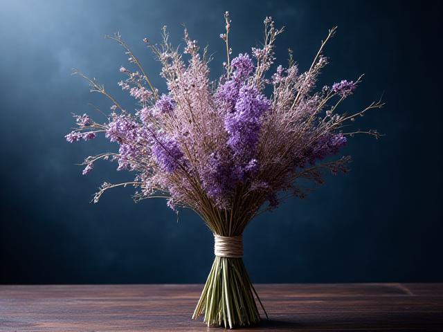 ススキと秋の七草をあしらった、お月見をテーマにした風流なブーケ。淡い光が作品を包む。