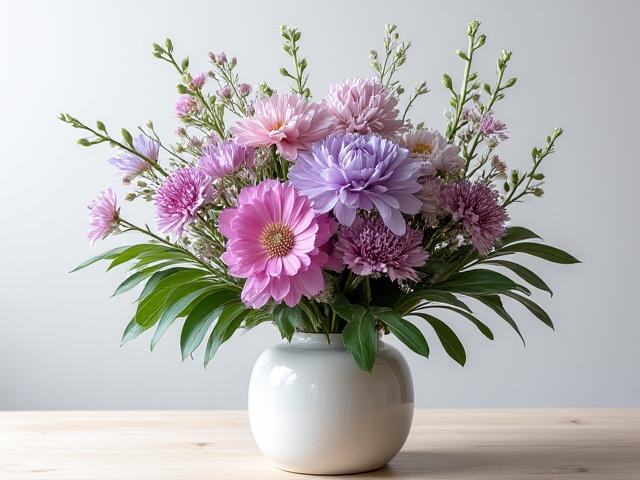 様々な花材で作成されたユニークな特注アレンジメント