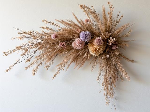 ロスフラワーから作られた美しいドライフラワーのスワッグ