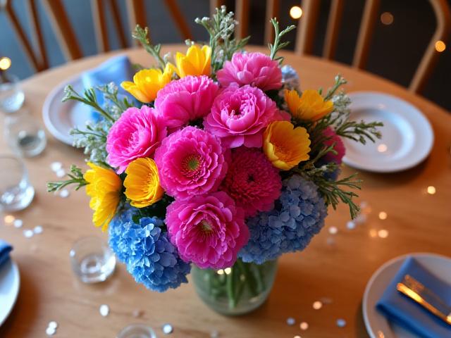 誕生日パーティーを彩る、カラフルで遊び心あふれるテーブル装飾