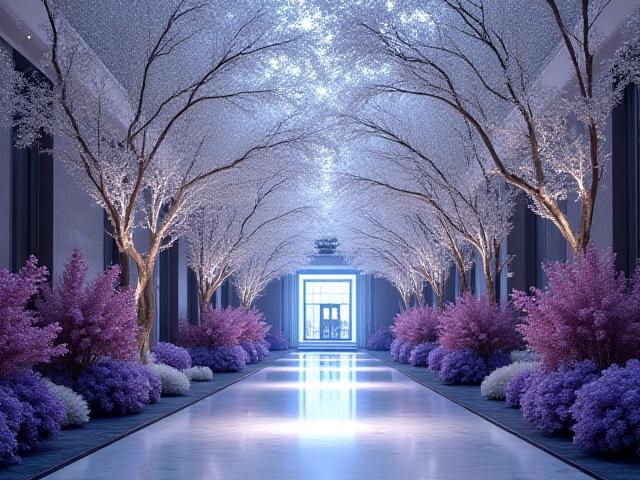 大規模なレセプションのエントランスを華やかに彩る大作インスタレーション